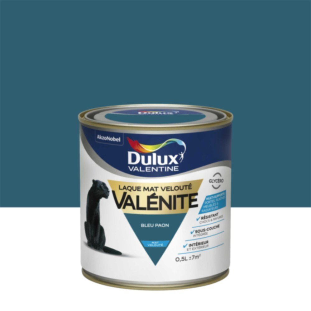 Peinture Laque Boiseries et Ferronnerie Valénite Bleu Paon Mat 0,5L - DULUX VALENTINE