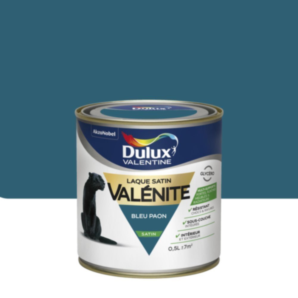 Peinture Laque Boiseries et Ferronnerie Valénite Bleu Paon Satin 0,5L - DULUX VALENTINE