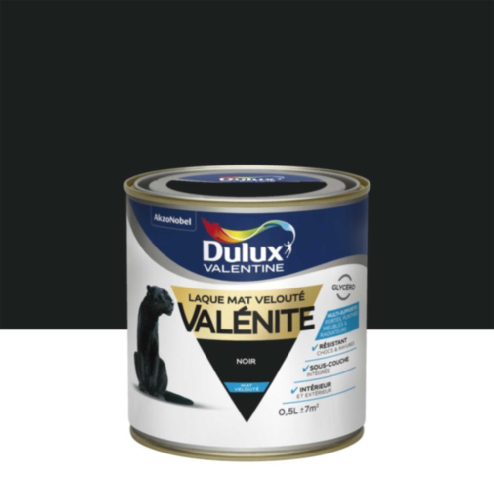 Peinture Laque Boiseries et Ferronnerie Valénite Noir Mat 0,5L - DULUX VALENTINE