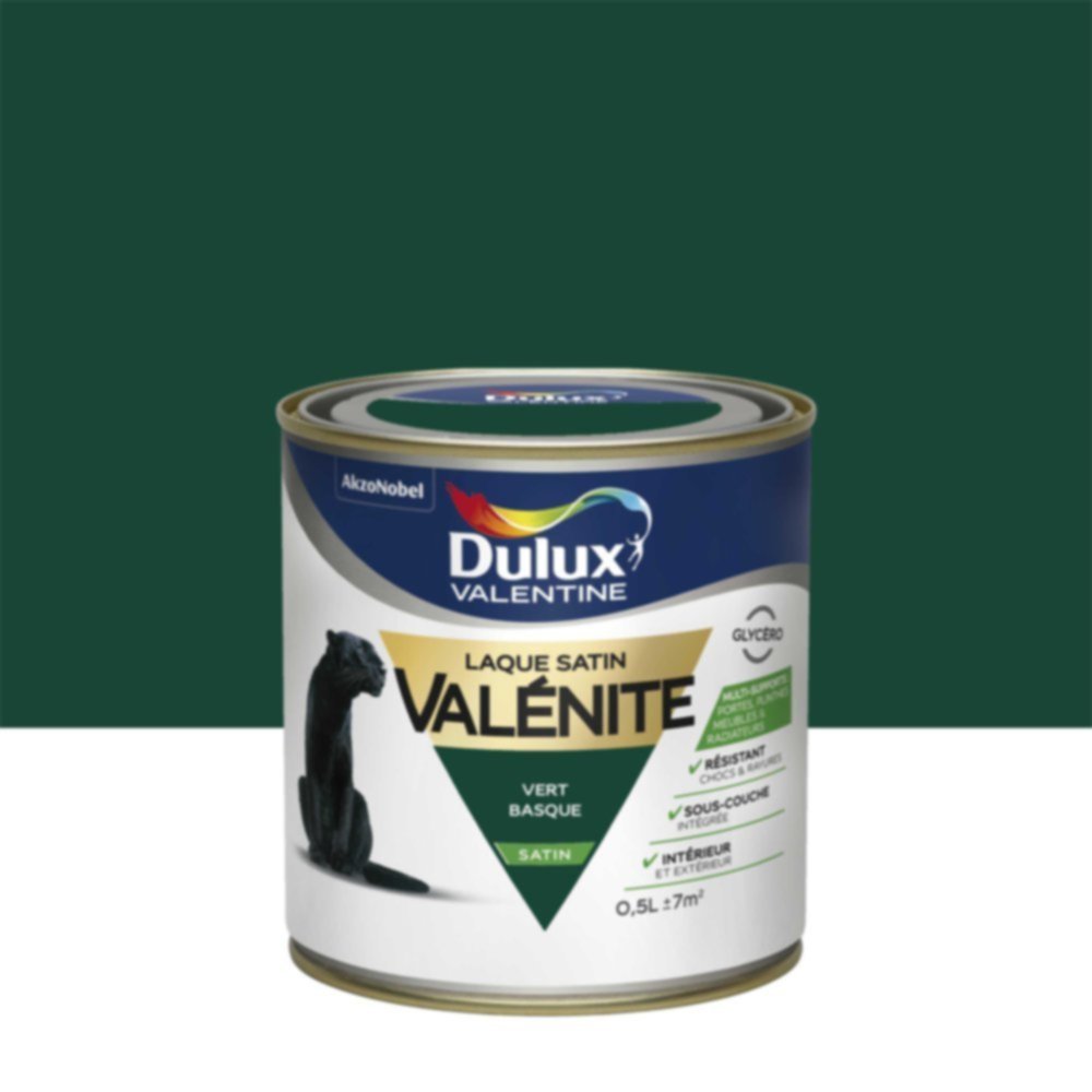 Peinture Laque Boiseries et Ferronnerie Valénite Vert Basque Satin 0,5L - DULUX VALENTINE