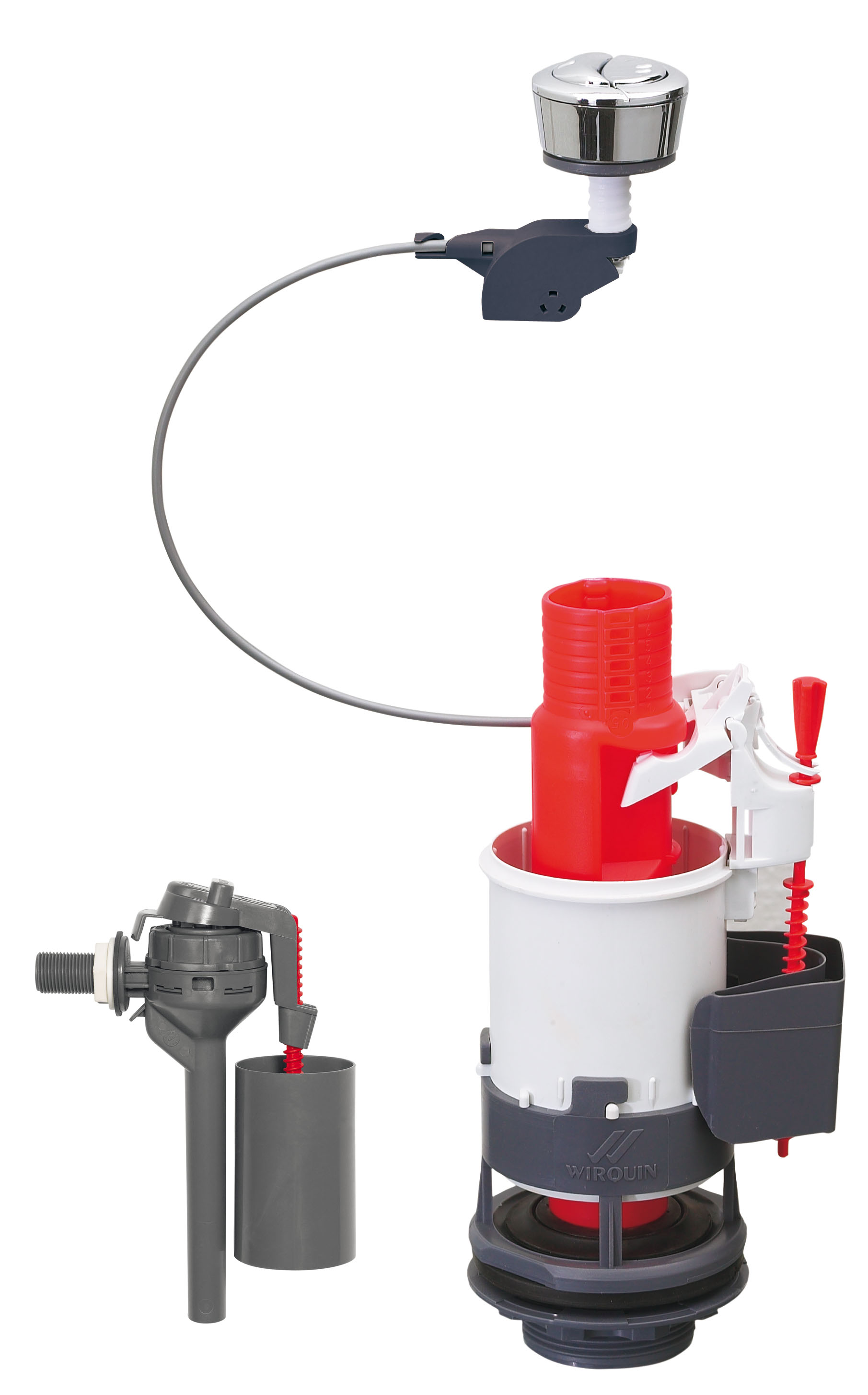 Ensemble complet de chasse d'eau double poussoir à câble, robinet flotteur servo-valve compact - INVENTIV