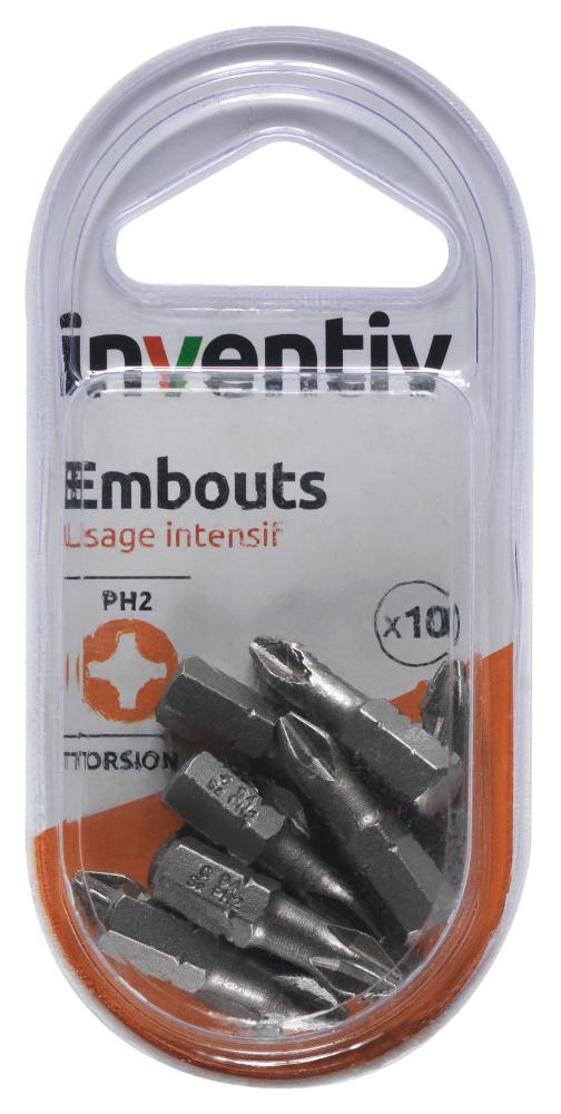 10 Embouts de vissage torsion PH2 25 mm - INVENTIV