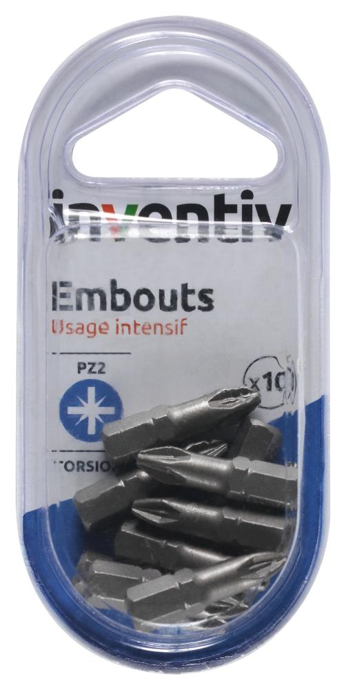 10 Embouts de vissage torsion PZ2 25 mm - INVENTIV