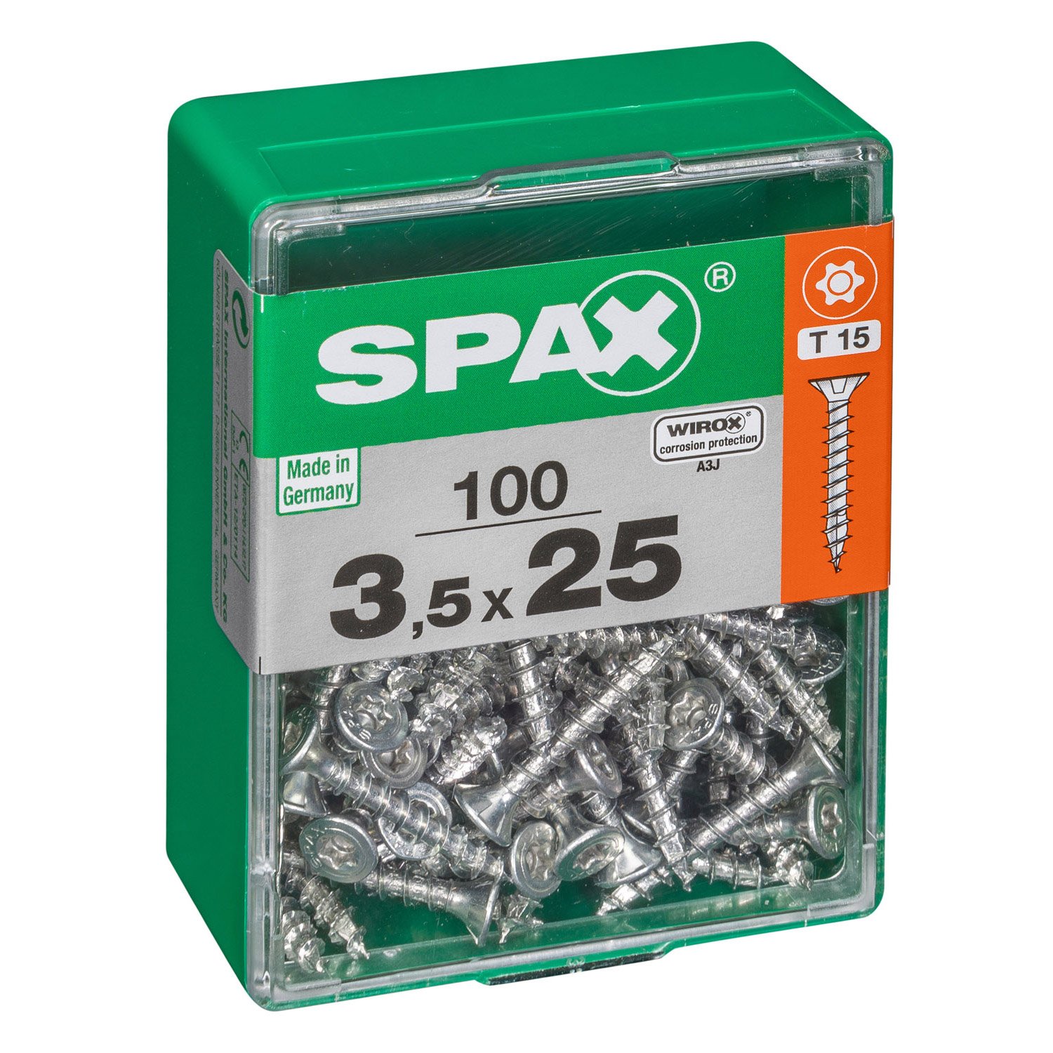 100 vis 3,5x25 tête fraisée empreinte t-star+ T20 gris SPAX