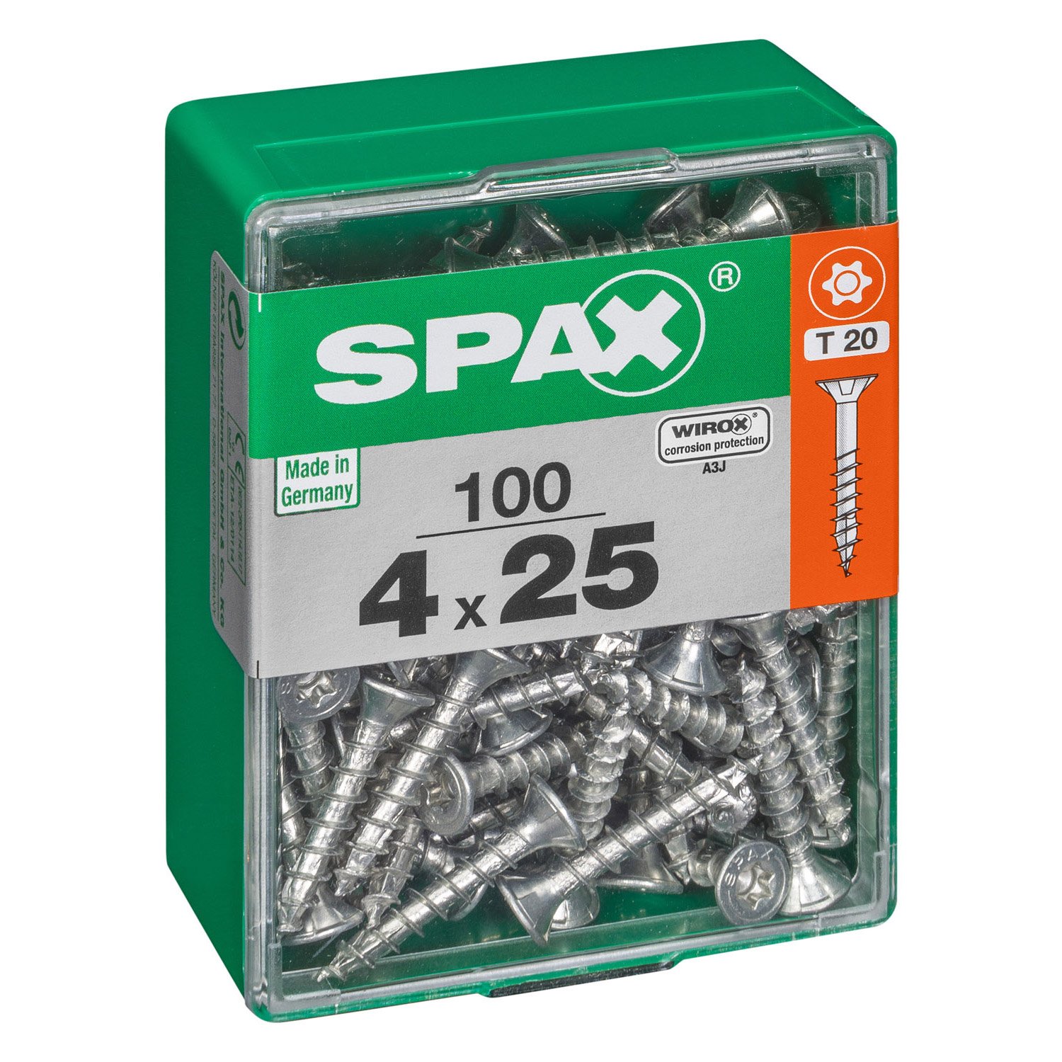 100 vis 4x25 tête fraisée empreinte t-star+ T20 gris SPAX