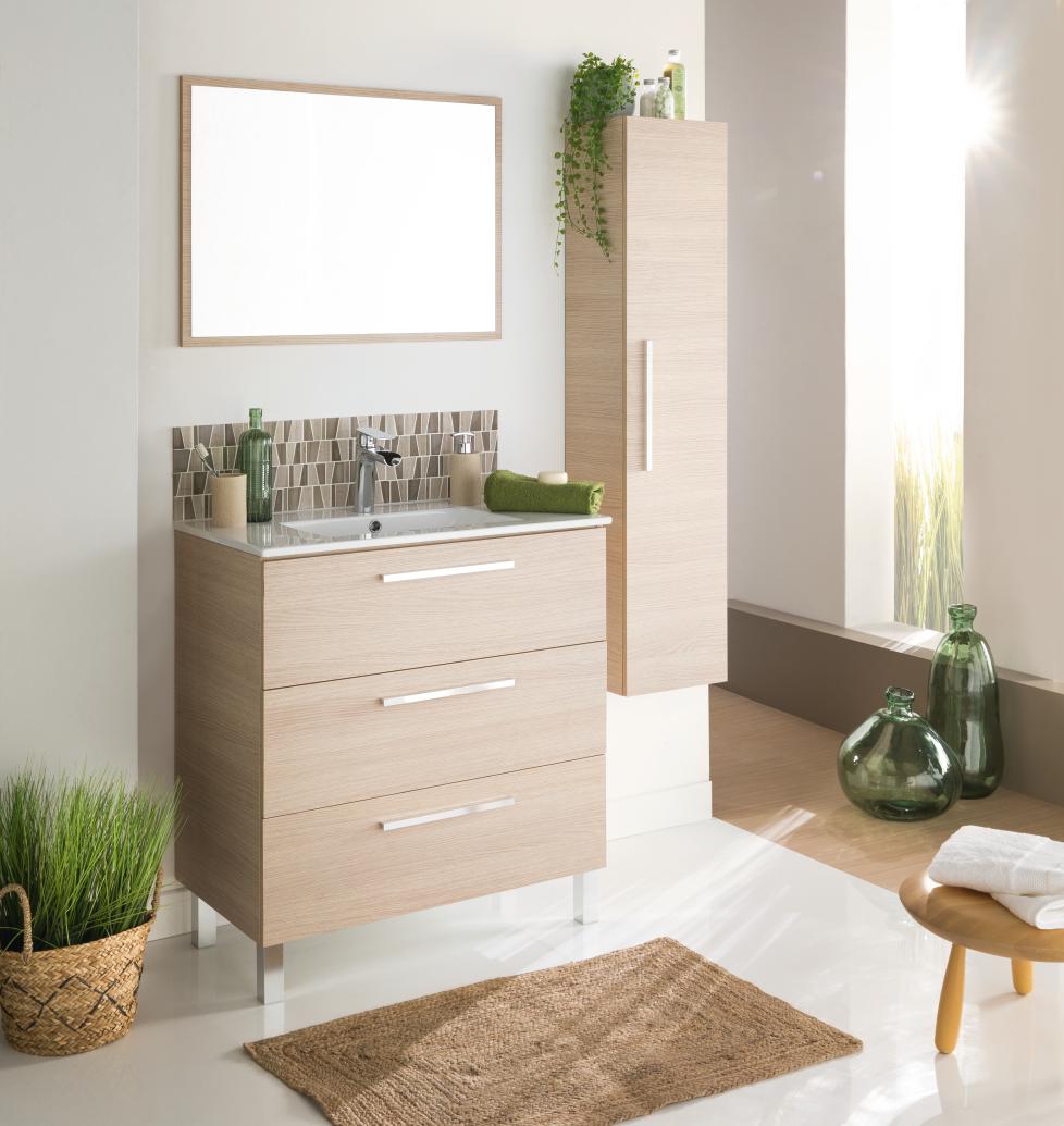 Meuble salle de bain Pallas avec vasque + miroir chêne clair 80cm - ONDEE