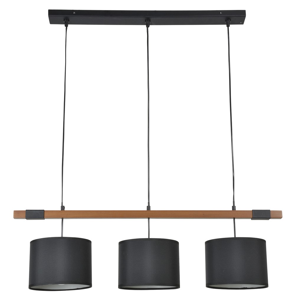 Suspension Bogart 3 Lumières Métal et Bois Chêne/Noir Ø20cm 40W - COREP