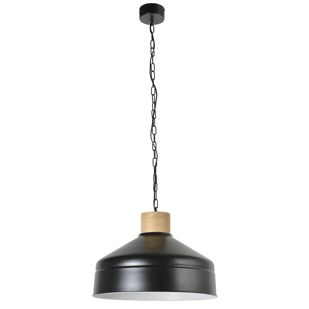 Suspension Clayton Métal et Bois Noir Mat Ø45cm 60W - COREP