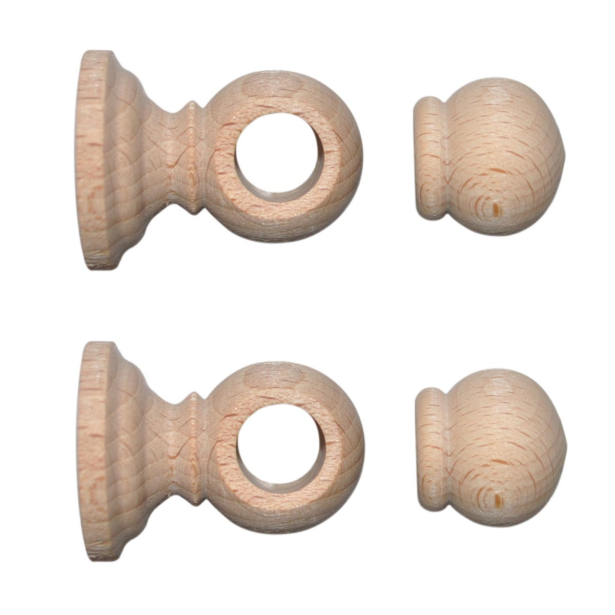 Pack 2 embouts boule bois Ø11 + 2 supports modernes à visser ou adhésifs brut MOBOIS