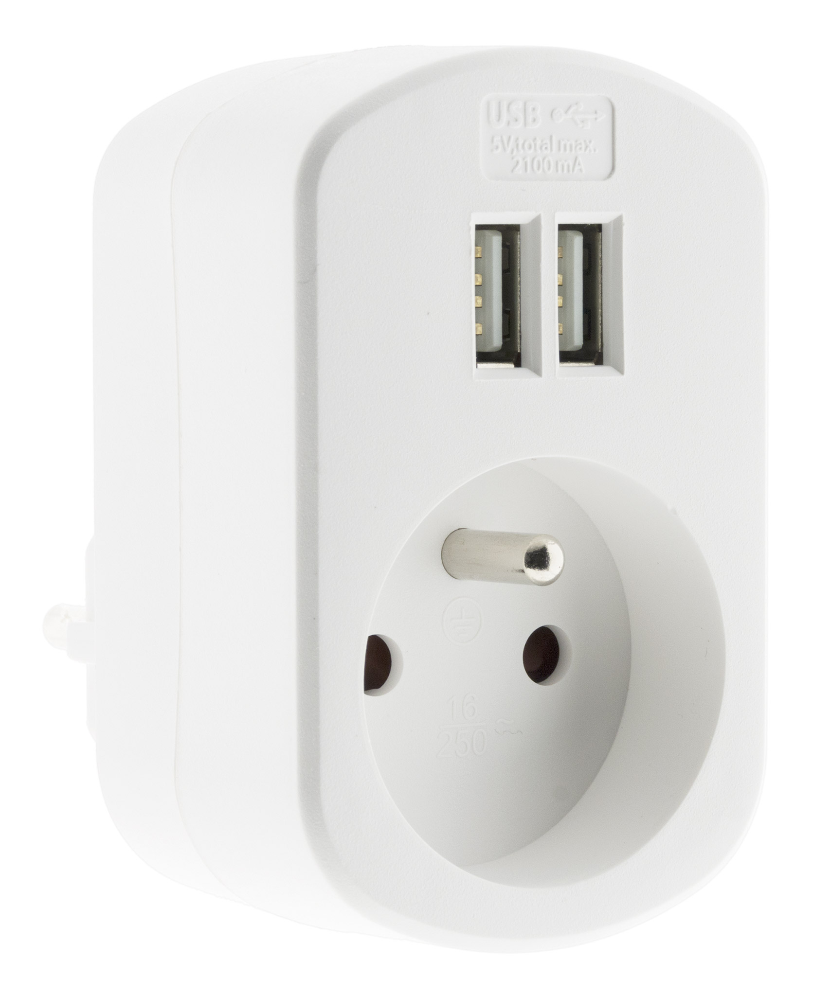 Prise 16a 2p+t + avec 2x ports usb 2,1a blanc