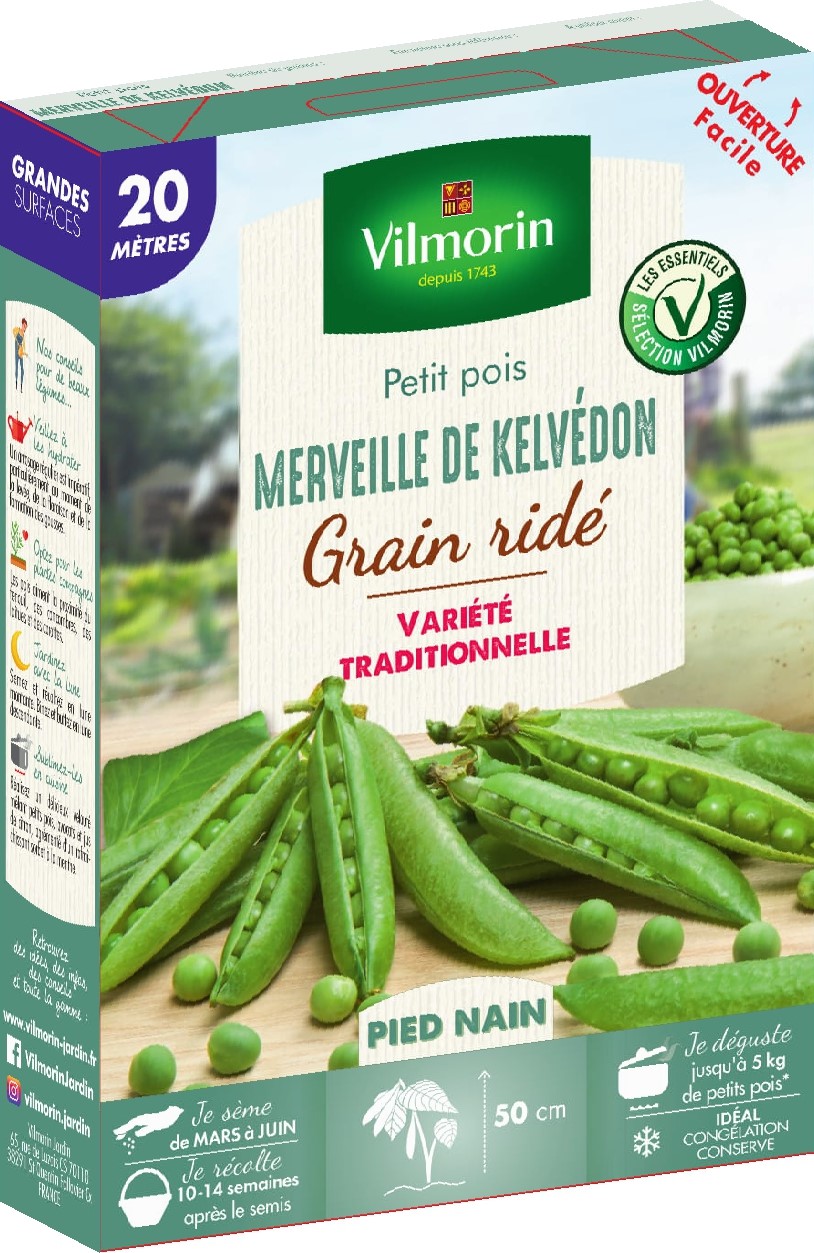 Graines Pois Nain à Grain Ridé Merveille de Kelvedon 20m - VILMORIN