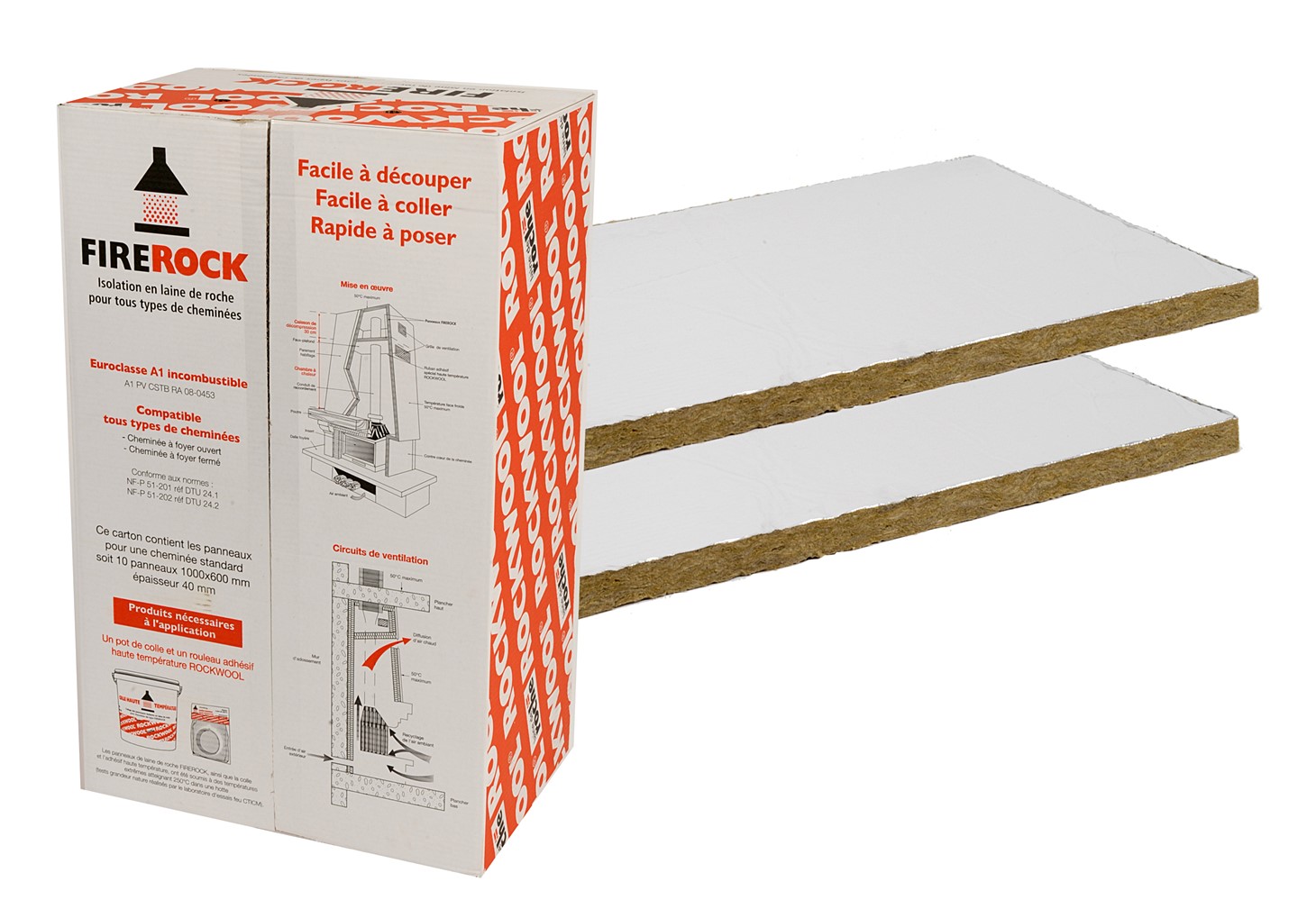 Panneau isolant laine de roche FIREROCK 1x0,6m ép.30mm - ROCKWOOL