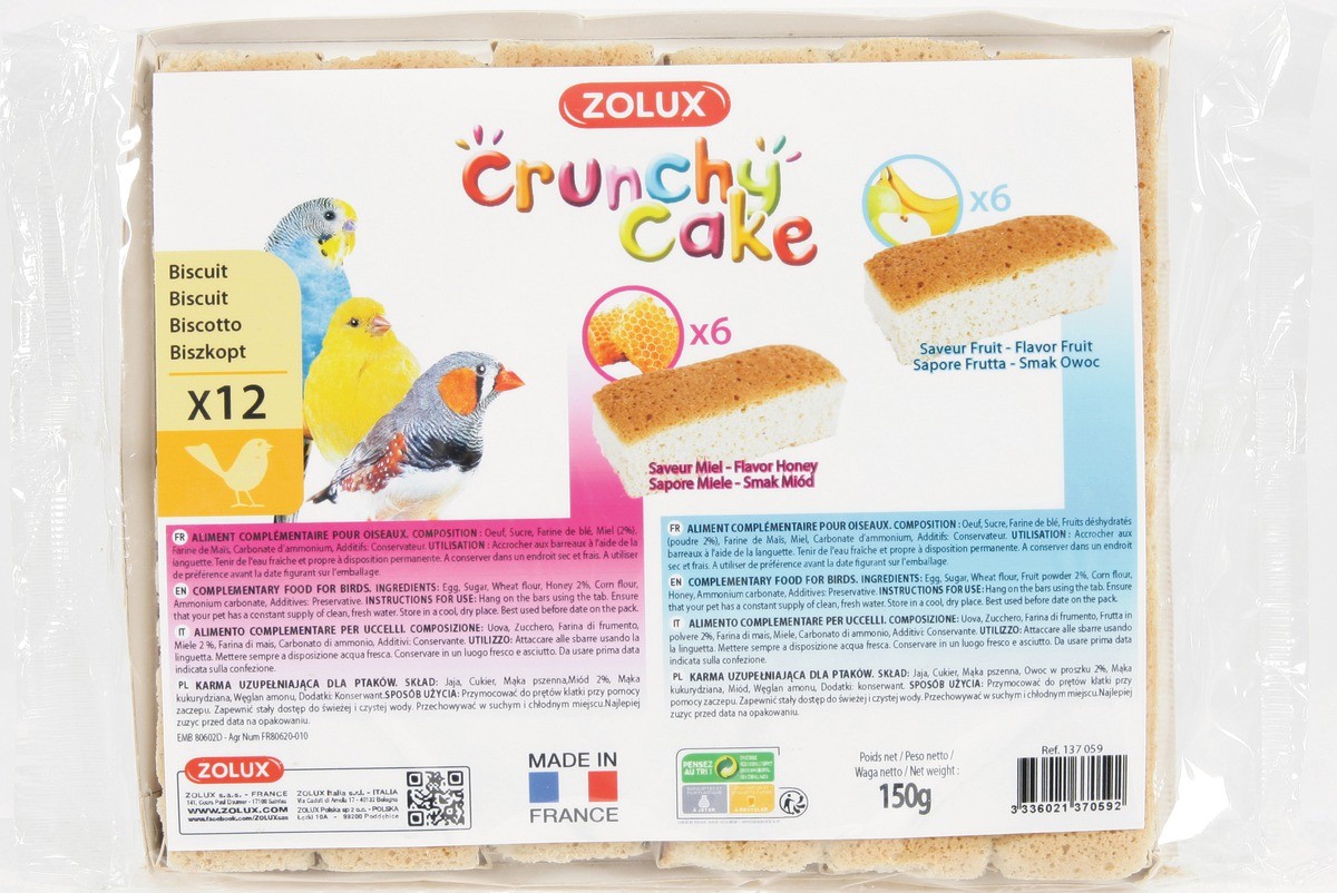 Biscuit oiseaux Crunchy Cake miel et fruits