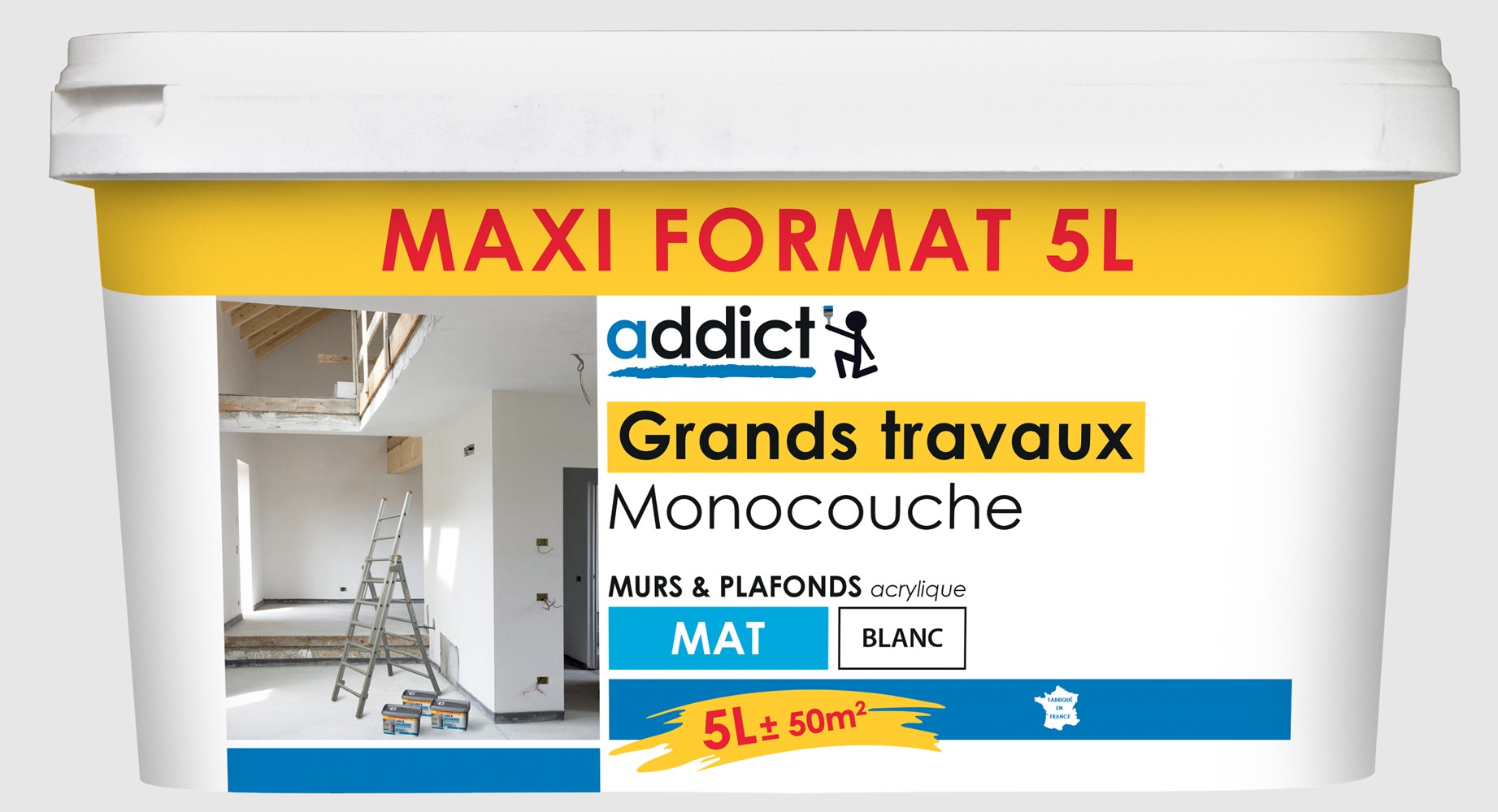 Peinture murs et plafonds Grands Travaux blanc mat 5L - ADDICT