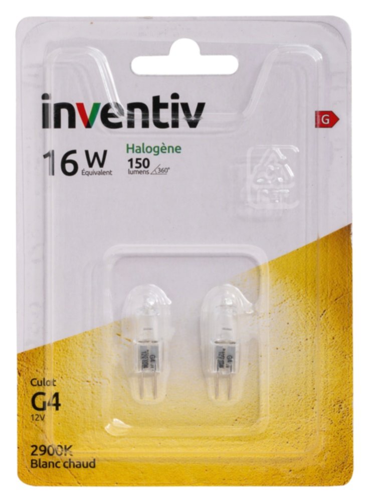 2 ampoules halogènes G4 10W 2900K dimmable - INVENTIV