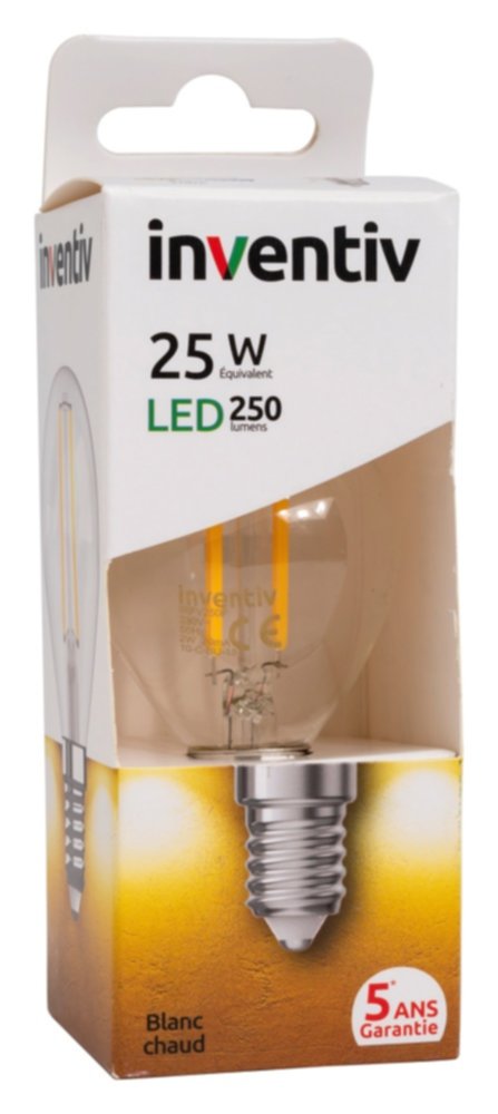 Ampoule à filaments LED E14 blanc chaud 250 lm 2 W INVENTIV