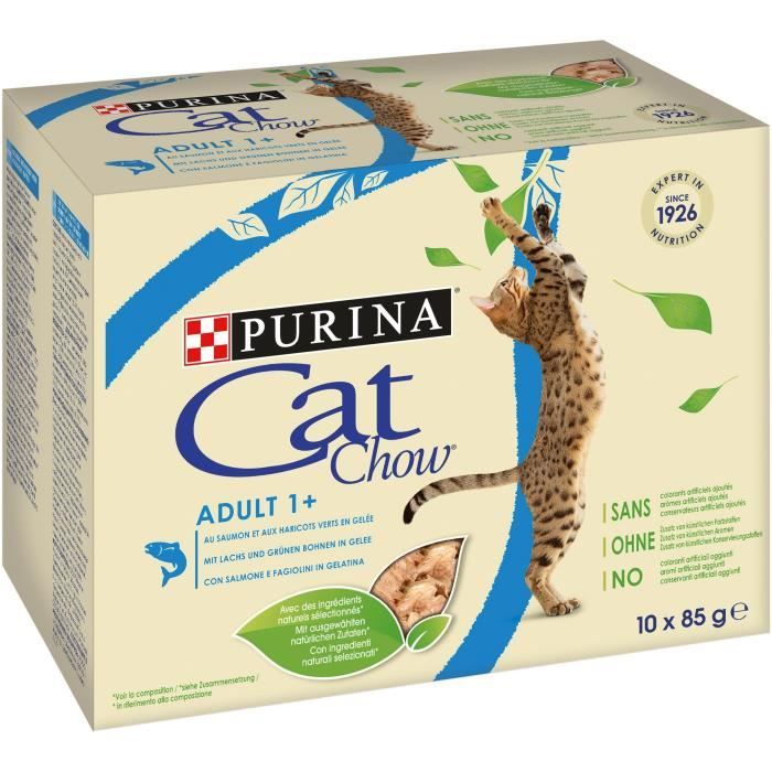 Pâtée Chat Saumon Haricots Verts 10x85gr - PURINA CAT CHOW