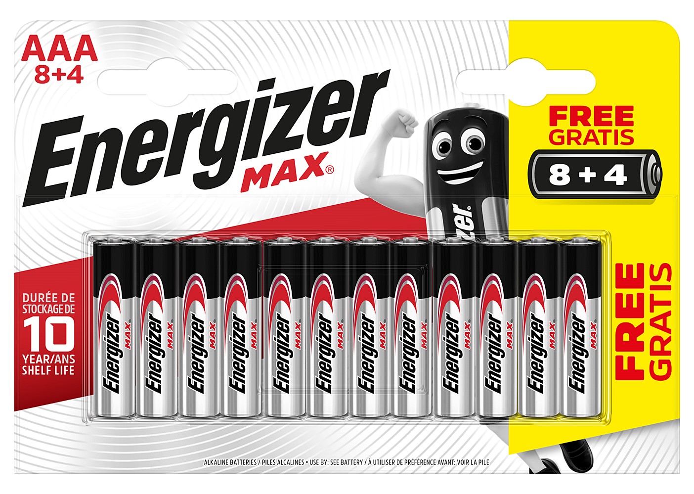 12 Piles alcalines AAA LR03 1,5V Max Energizer