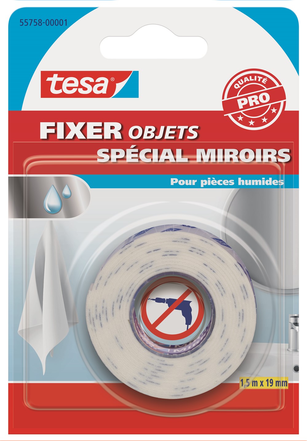 Adhésif Fixation Double-face Fixer Miroirs Pièces Humides, 1,5mx19mm