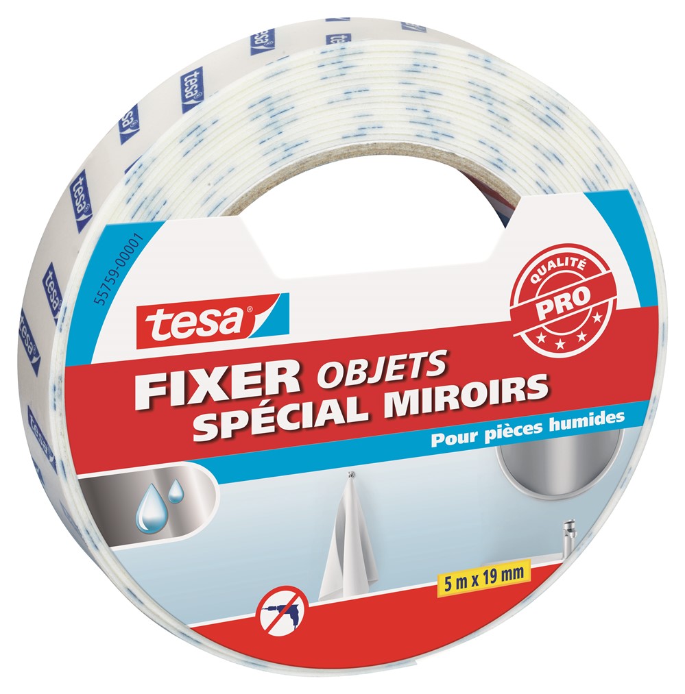 Adhésif Fixation Double-face Fixer Miroirs Pièces Humides, 5mx19mm