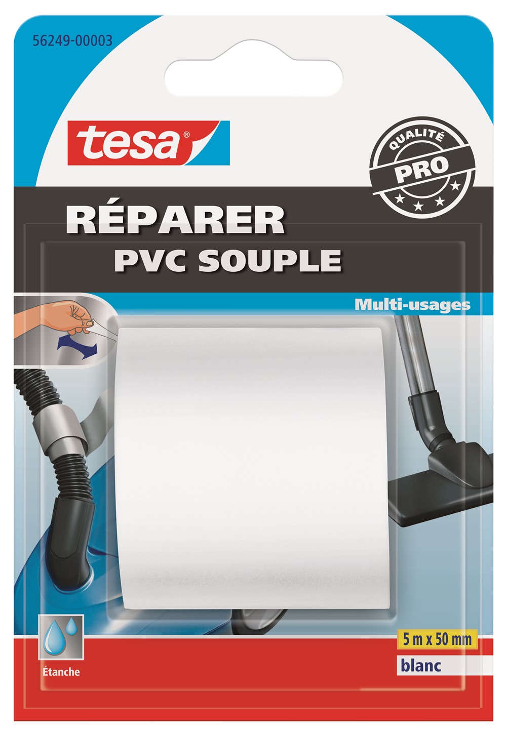 Adhésif Réparations Classiques PVC Souple 5mx50mm Blanc