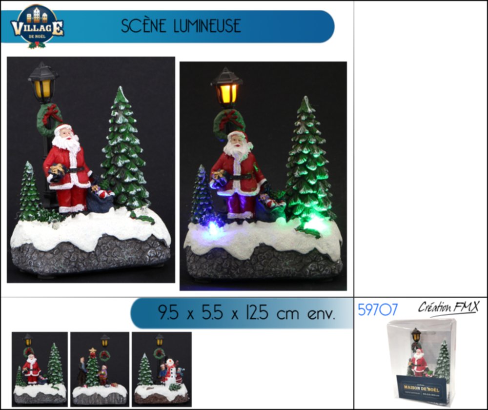 Scène Village Noël LED 9,5x5,5x12,5cm