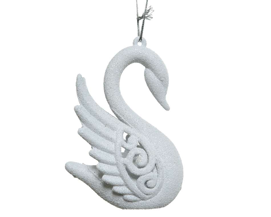 Cygne Incassable à Suspendre Fil Argent h10cm Blanc d'hiver