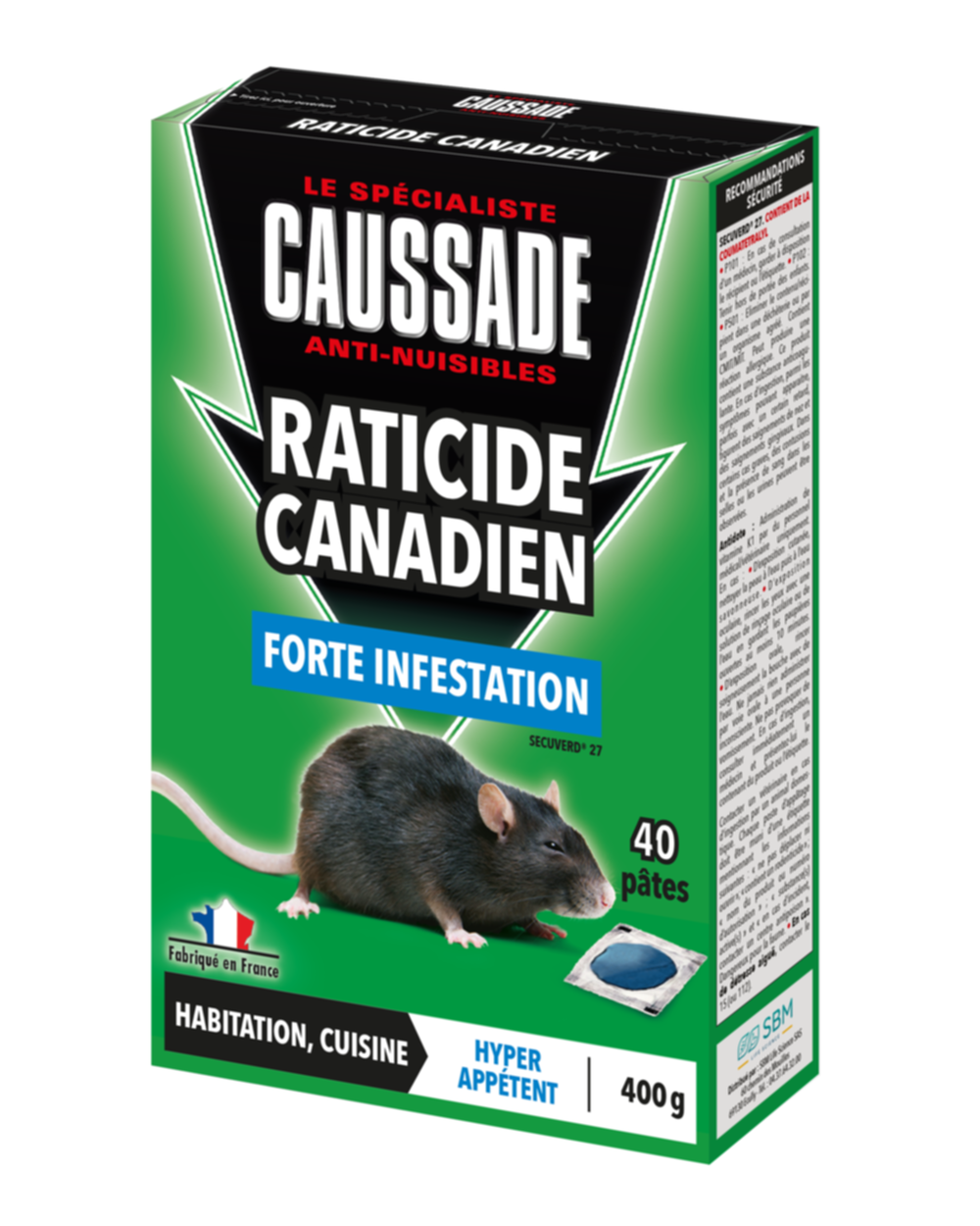 Pat'appât raticide canadien forte infestation 40x10gr - CAUSSADE 