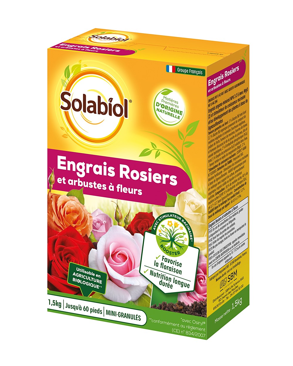 Engrais rosiers et arbustes à fleurs 1,5kg - SOLABIOL