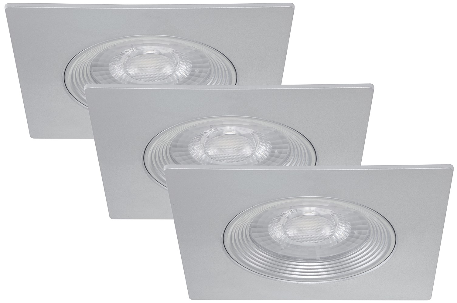 Set 3 spots enc. carré fixe led 5w 350lm non dimmable ip23 pvc argent