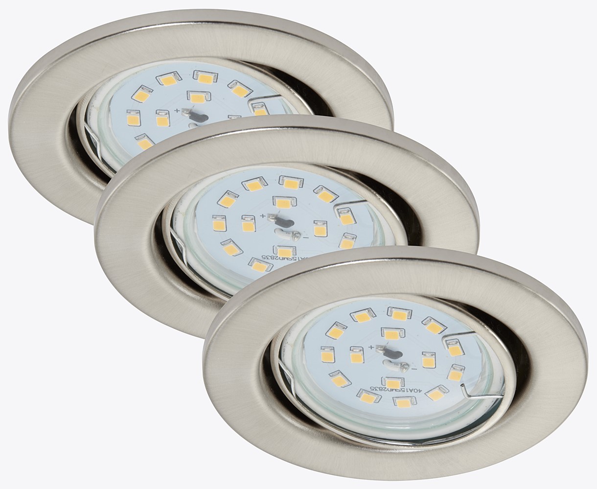 Set 3 spot encast orient. gu10 led 5w nickel ip23 d86mm