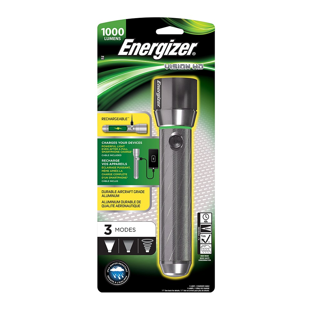 Torche rechargeable aluminium vision hd powerbank 1000lm energizer