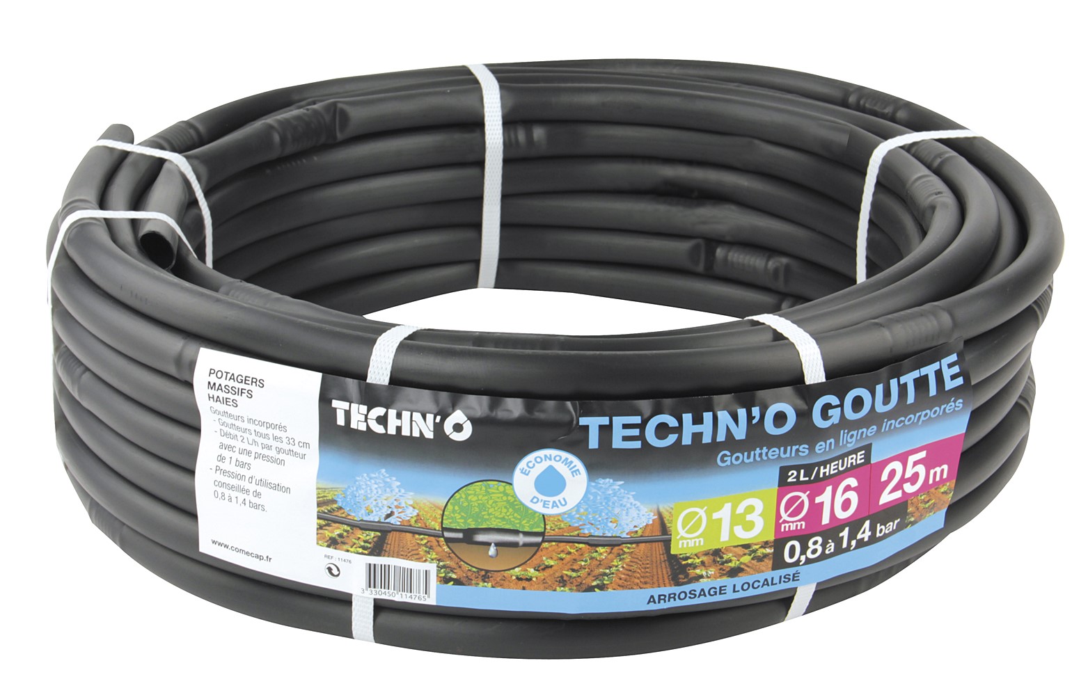 Tuyau goutteurs en ligne noir techn'o goutte d13x16mm goutteurs 2 l/h 50 m