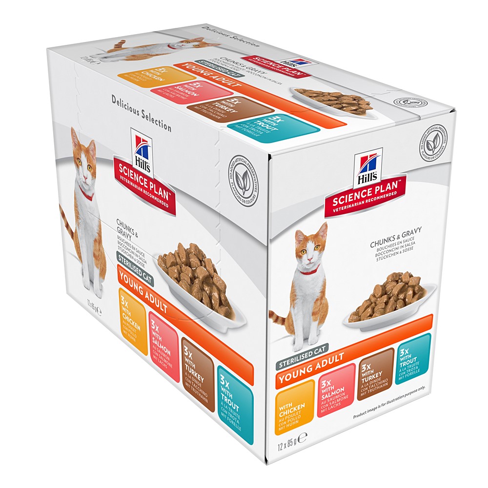 4 sachets fraîcheur chat - poulet, poisson, dinde et truite - HILL'S SCIENCE PLAN Pet