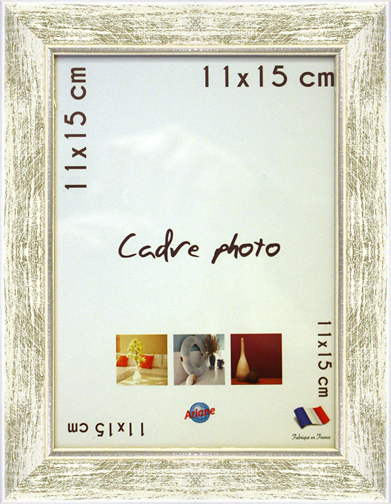 Cadre photo bois blanc argent 11x15cm