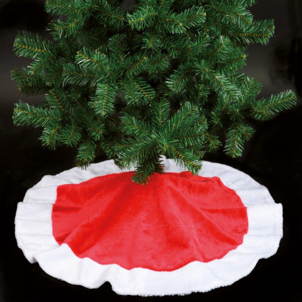 Tapis pied de sapin en peluche rouge et blanc 90 cm