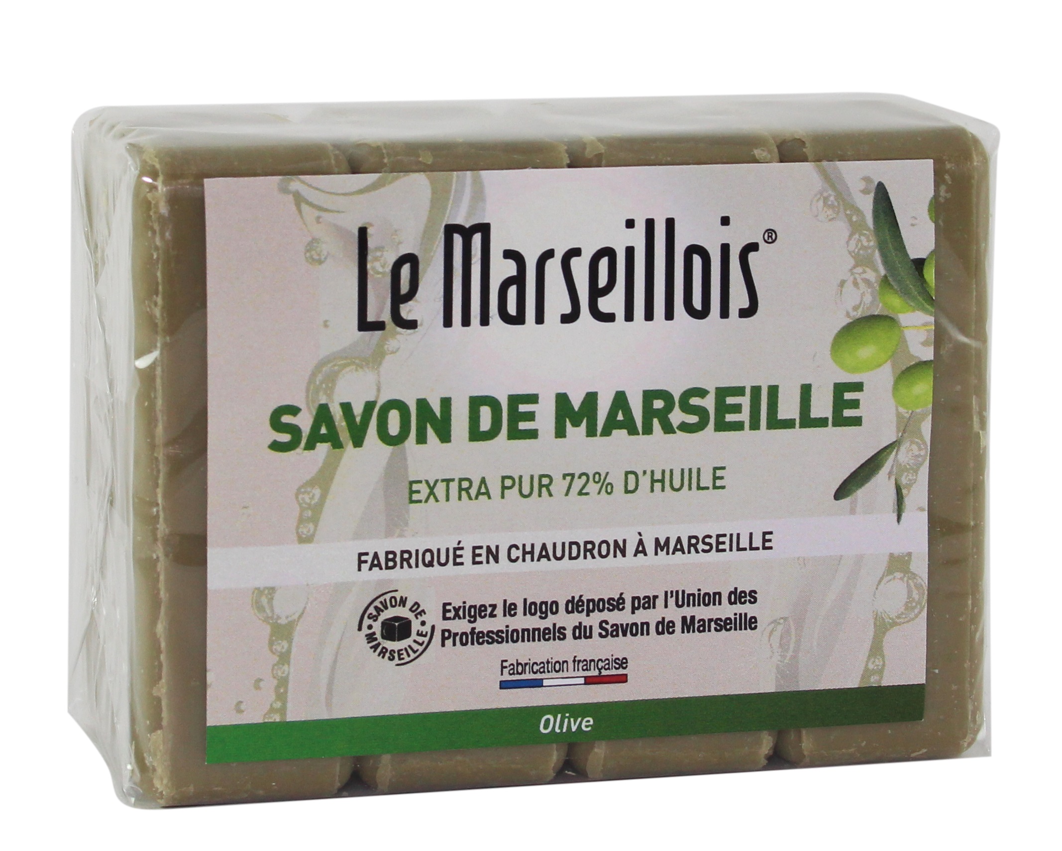 Véritable savon de marseille olive, format savonnette 4x100g