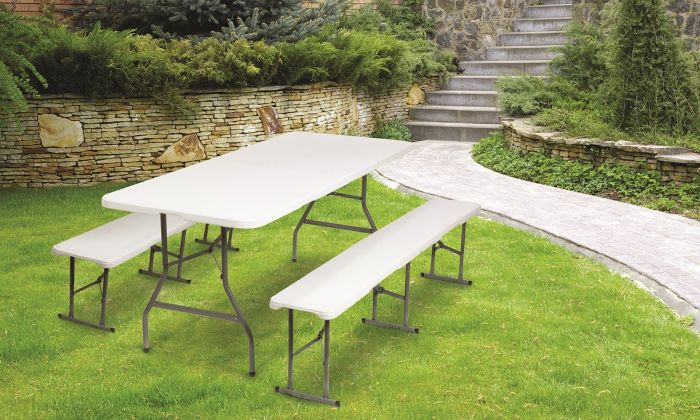 Table pliante 180cm avec 2 bancs - PRATIK GARDEN - le Club