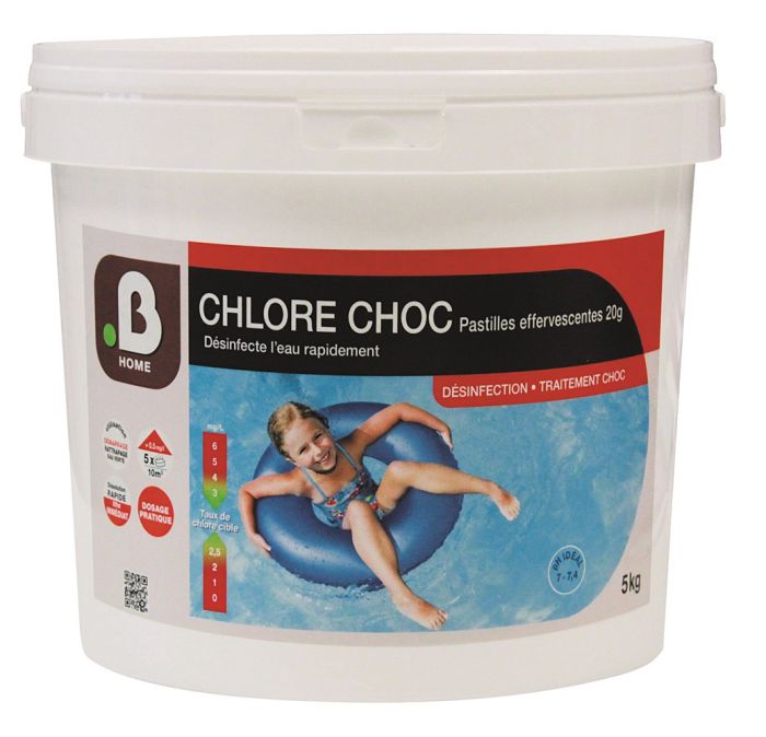 Pastilles effervescentes de 20gr Chlore Choc traitement piscine 5kg - B  HOME - le Club