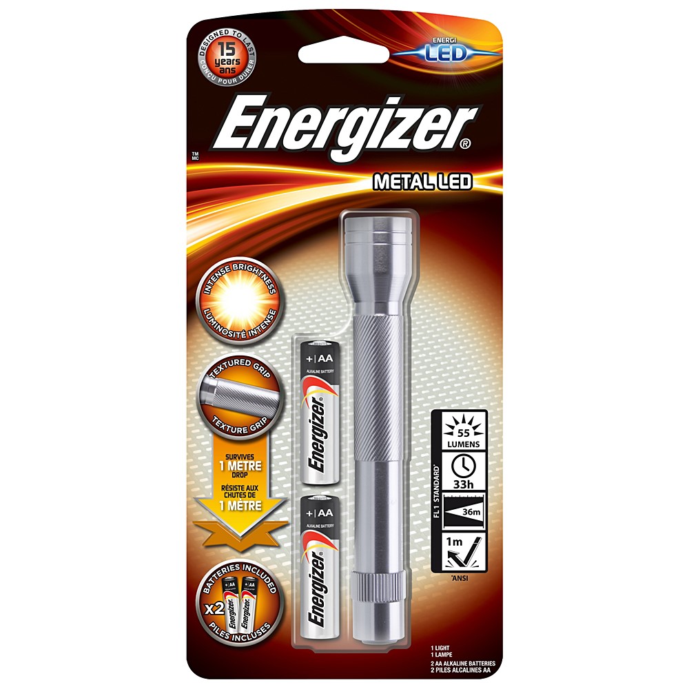 Torche métal LED + 2AA - Energizer