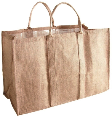 Sac à bûches en toile de jute couleur beige