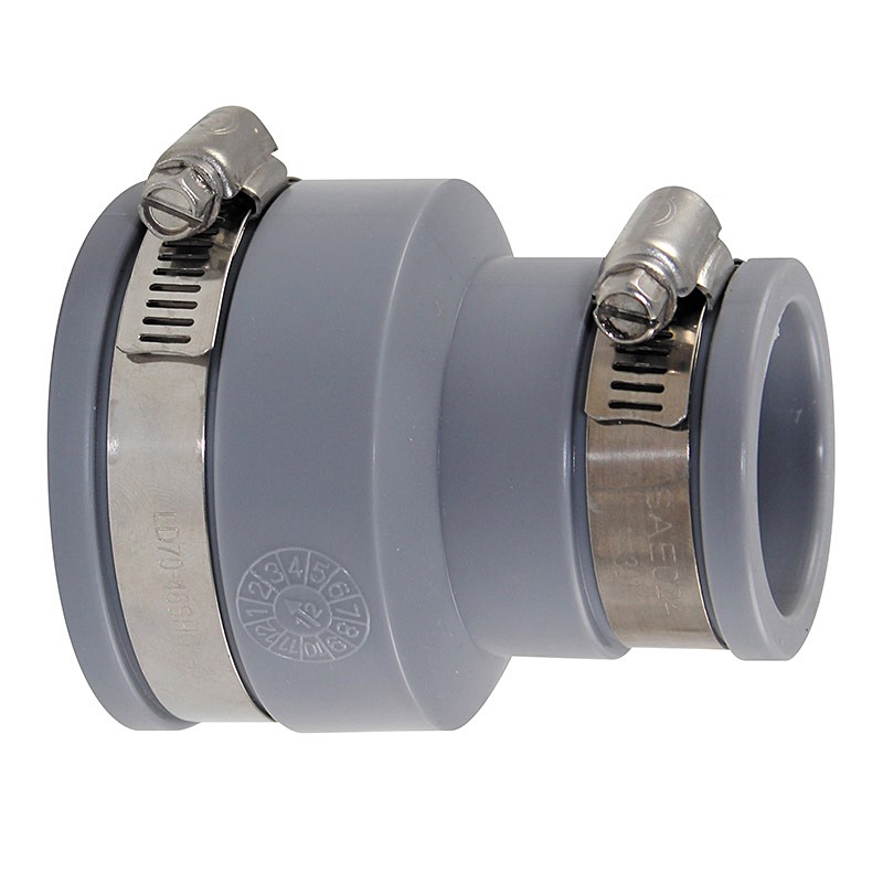 Réduction pvc souple multi-materiaux ff ø 50/32 de 50 à 58mm et 30 à 38mm gris + colliers inox - FITT