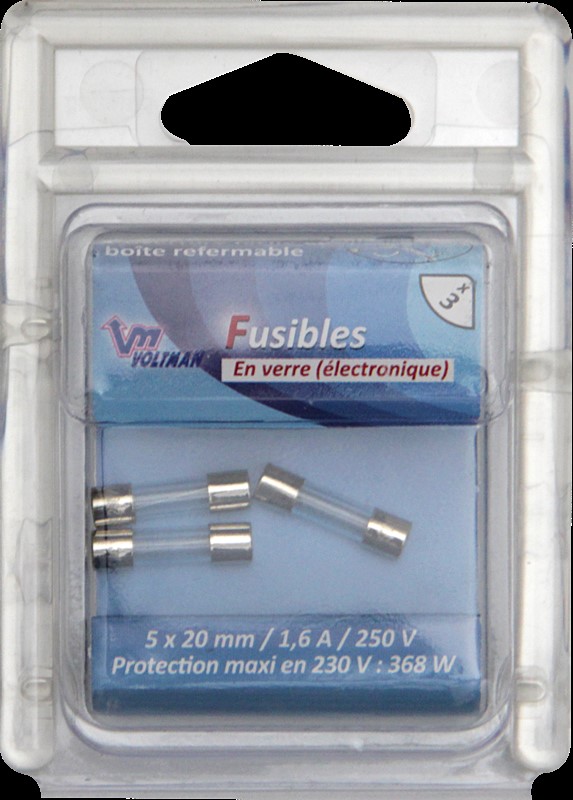 Pack de 3 fusibles en verre 5x20mm 1.6A - VOLTMAN