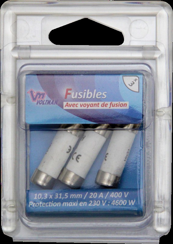 pack de 3 fusibles à voyant 10.3x31.5 20a - VOLTMAN