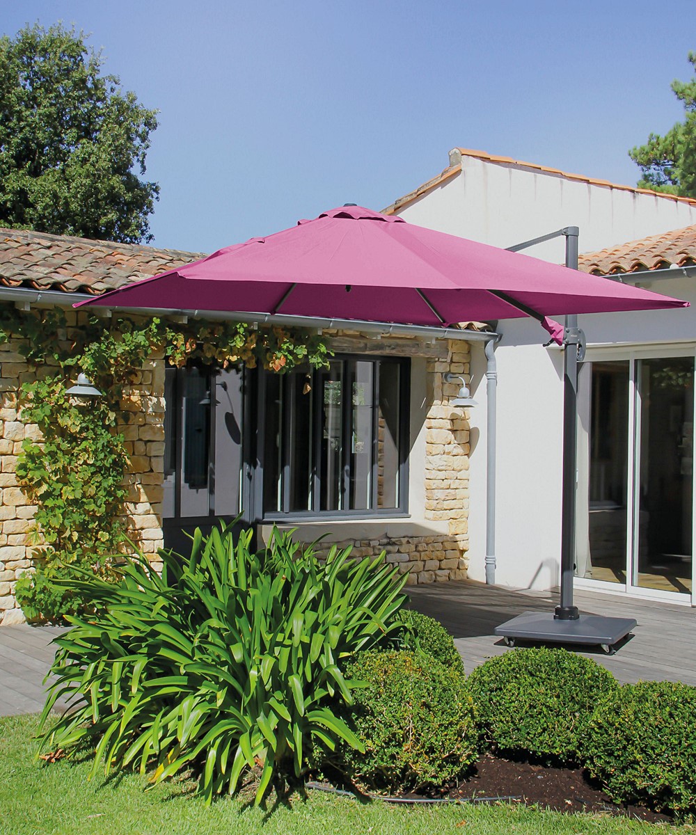 Parasol déporté carré Roma 3x3m Framboise - PROLOISIRS